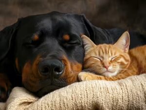 Rottweiler et chat 